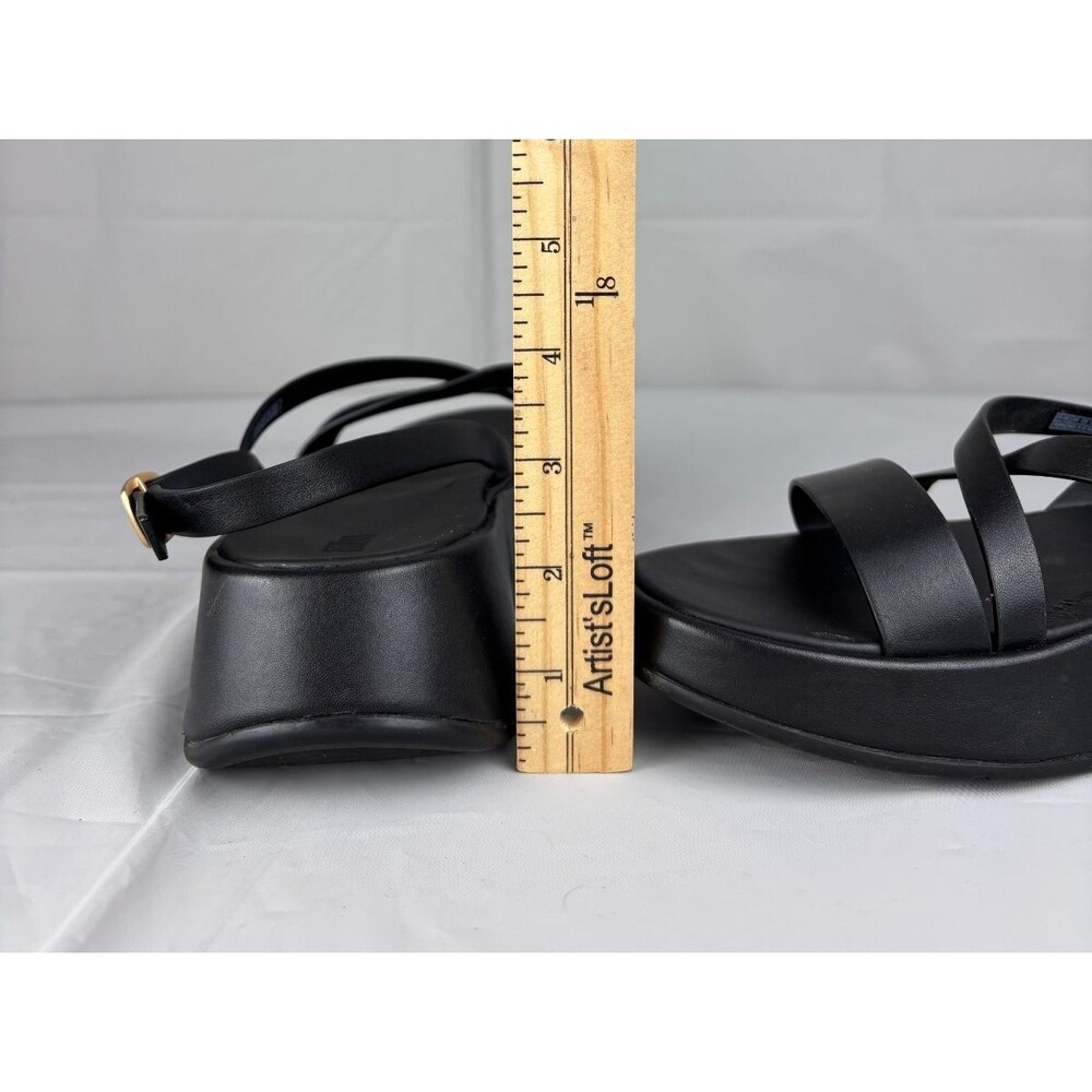 FitFlop F-Mode Leather Flatform Strappy Back-Strap Sandals Women's 8 Black Wedge - Picture 8 of 13
